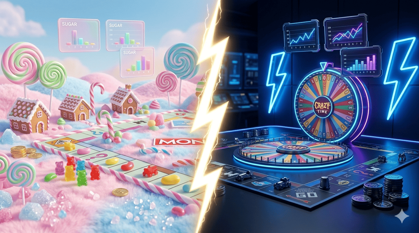 Sweet Bonanza Candyland vs Crazy Time: confronto completo di statistiche e volatilità